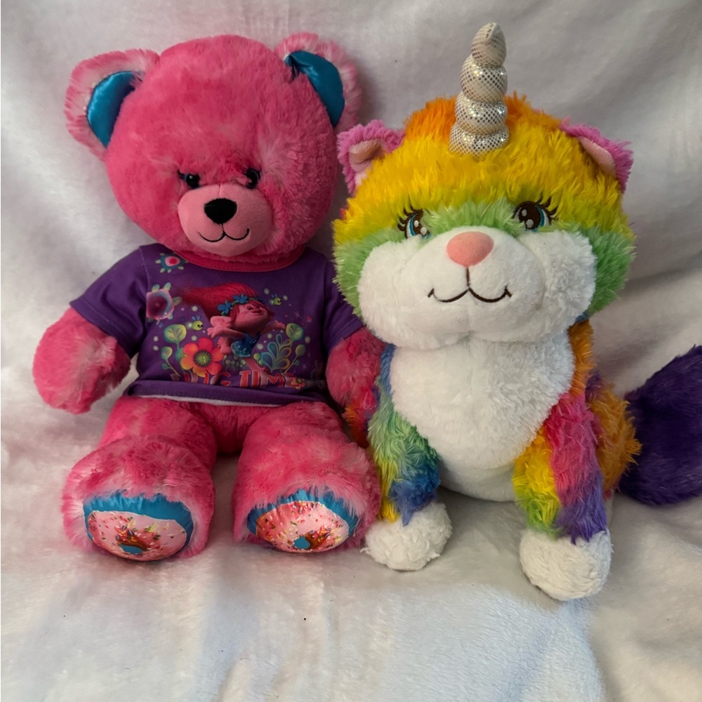 Build a Bear Pink Birthday Bear and Unicorn Cat Set